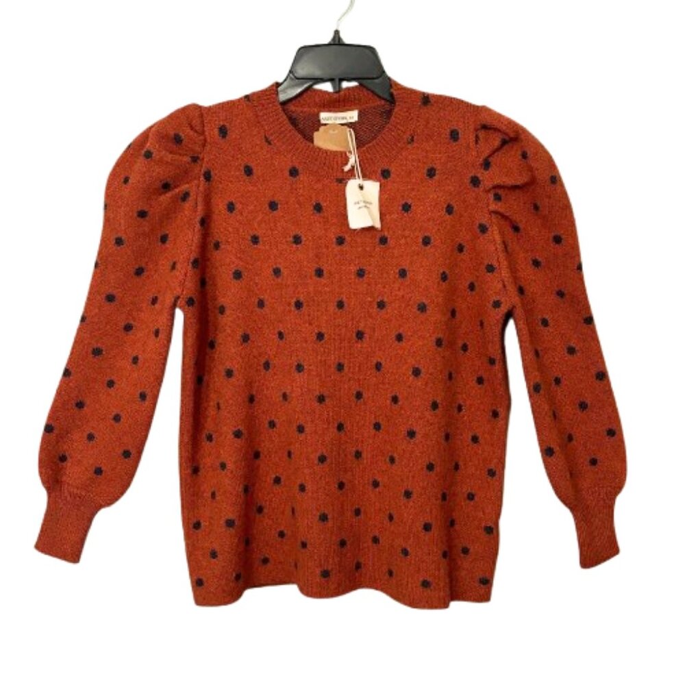 NWT Andthewhy Rust Black Puffed Sleeve Cozy Fall Knit Sweater SZ S/M - Picture 2 of 12